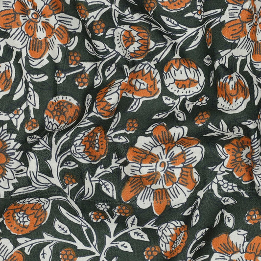 Indian Cotton Block Print 'Green Floral'