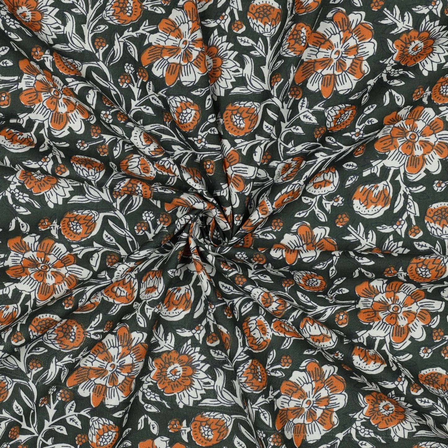 Indian Cotton Block Print 'Green Floral'