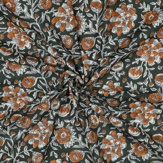 Indian Cotton Block Print 'Green Floral'