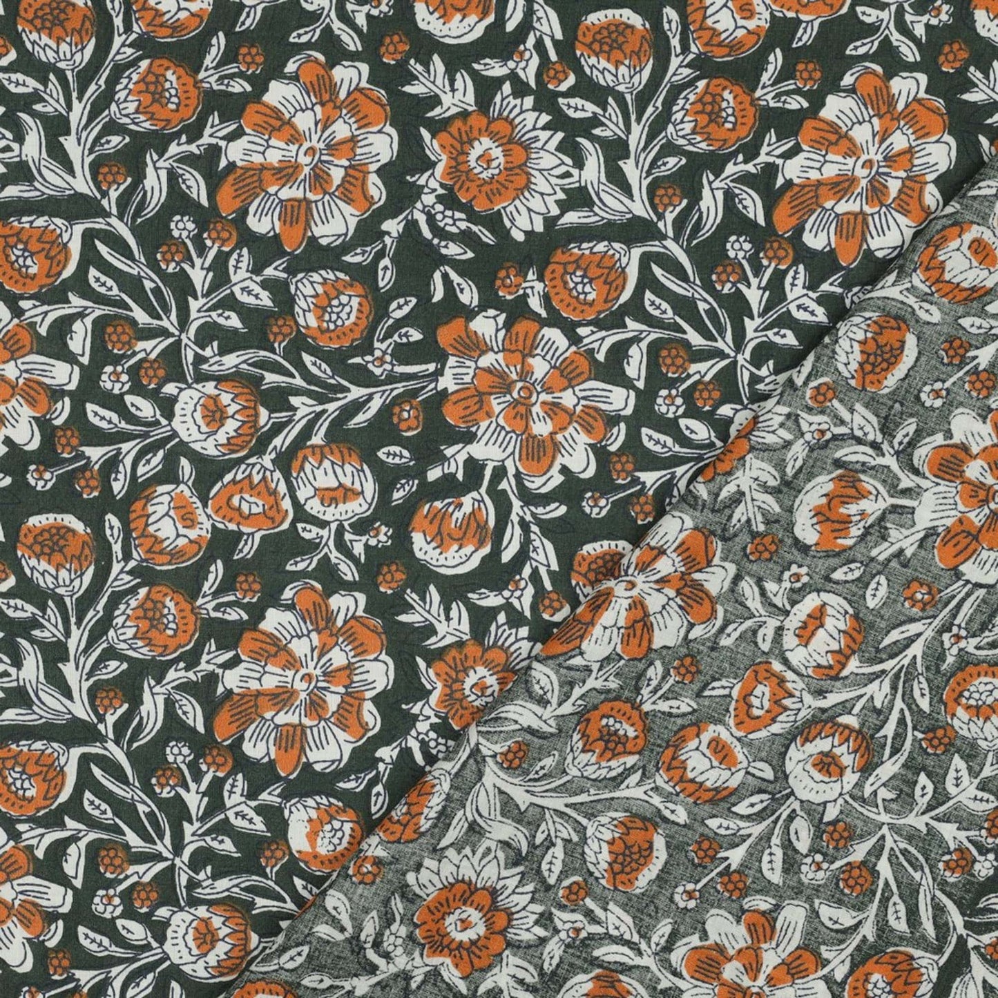 Indian Cotton Block Print 'Green Floral'