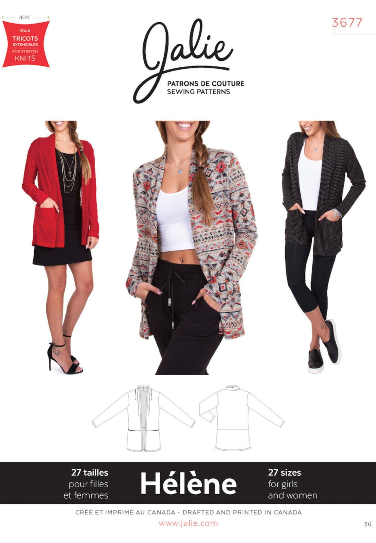 Jalie Paper Sewing Pattern: Hélène Cardigan 3677