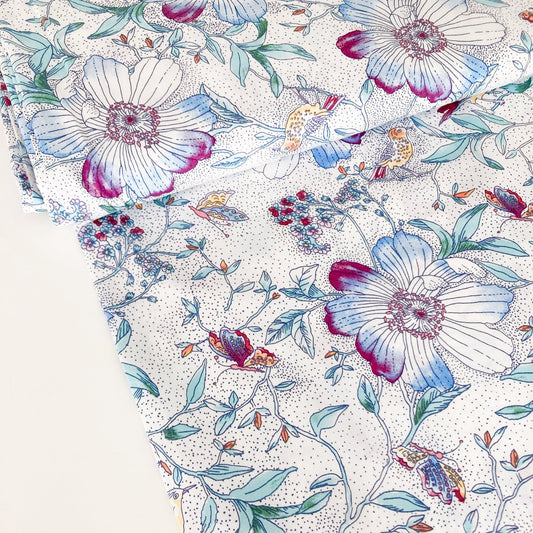 Cotton Fabric with Birds and Flower Print