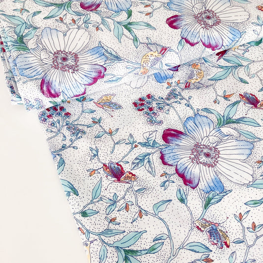 Cotton Fabric with Birds and Flower Print