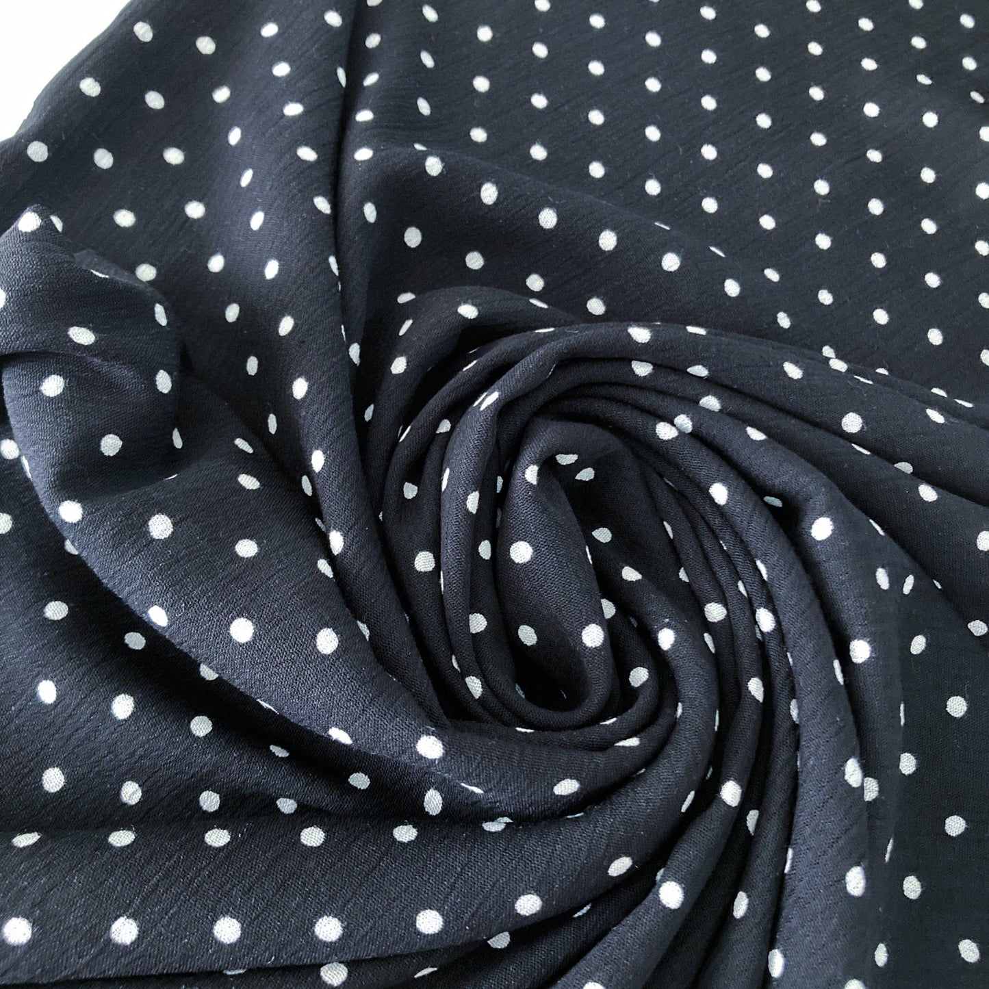 Soft Crinkle Viscose in Black with White Polka Dots