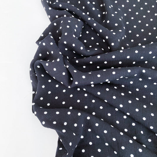 Soft Crinkle Viscose in Black with White Polka Dots