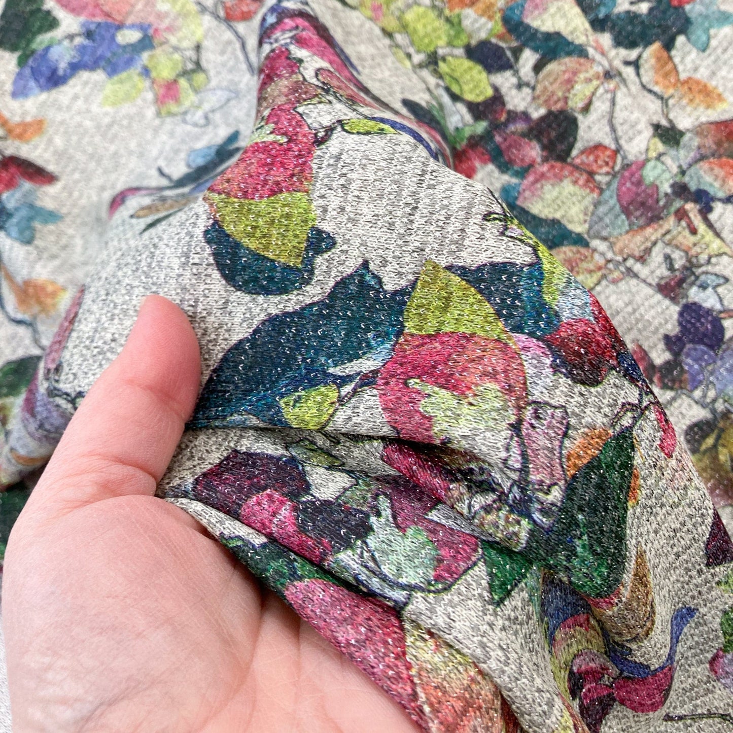 Metallic Jersey Marl Knit with Leaf Print