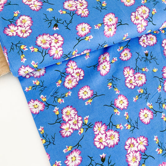 Soft Viscose in Sky Blue with Japanese Style Floral Print