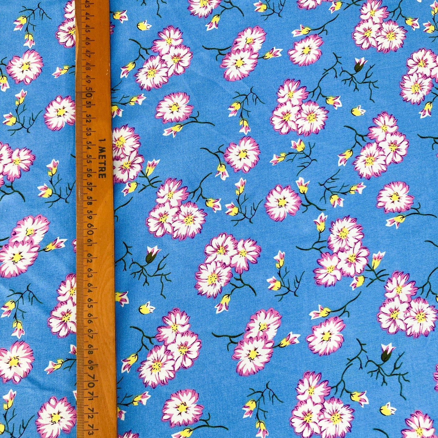 Soft Viscose in Sky Blue with Japanese Style Floral Print