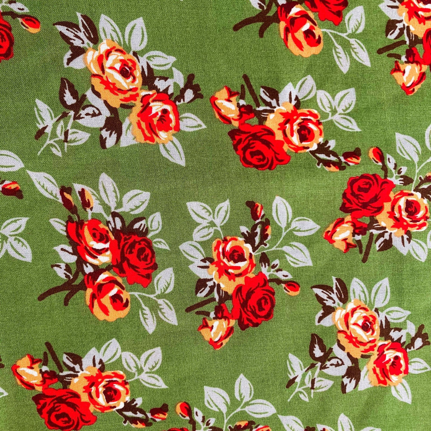 Soft Viscose in Fern Green with Vintage Style Floral Print