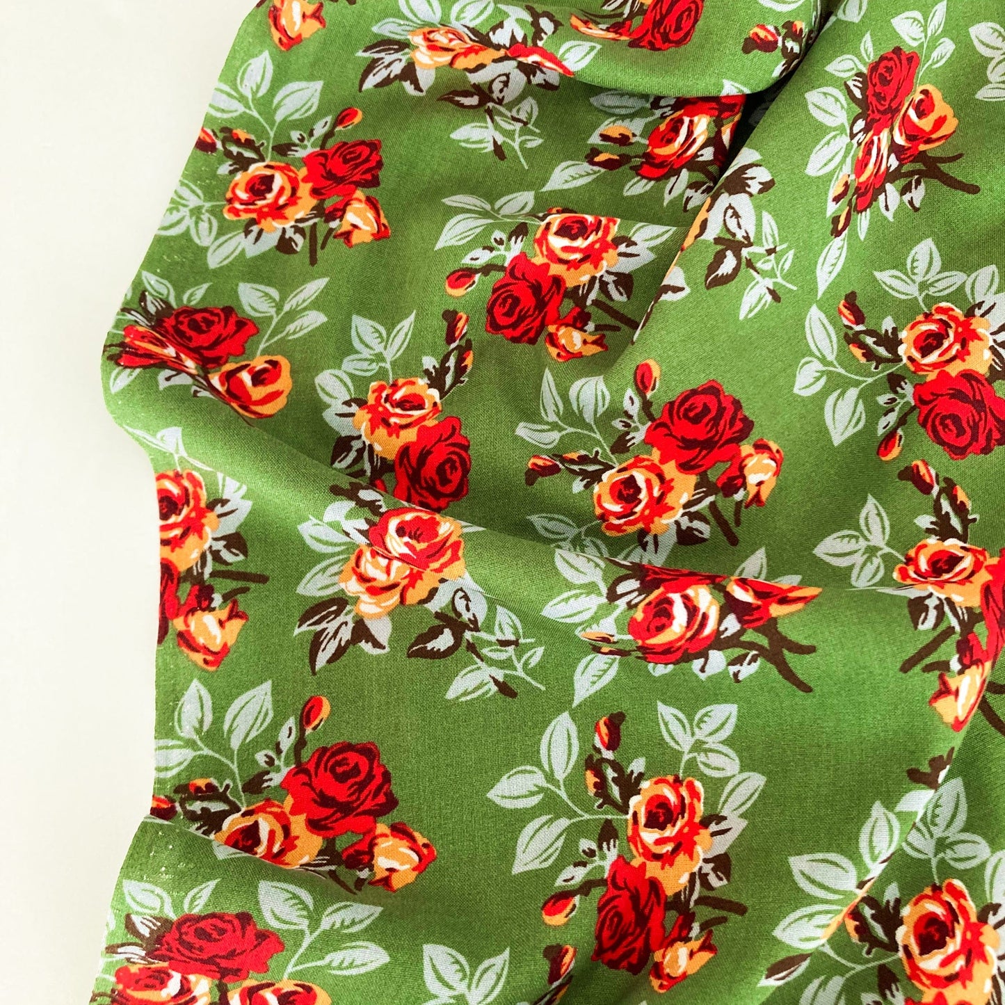 Soft Viscose in Fern Green with Vintage Style Floral Print