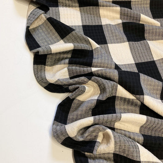 Soft Textured Viscose Stretch Two-Tone Check in Black and Ecru