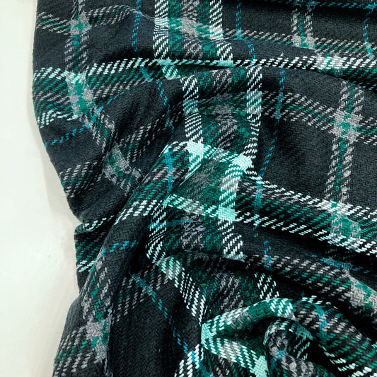 Wool Mix Coating with Black and Green Check