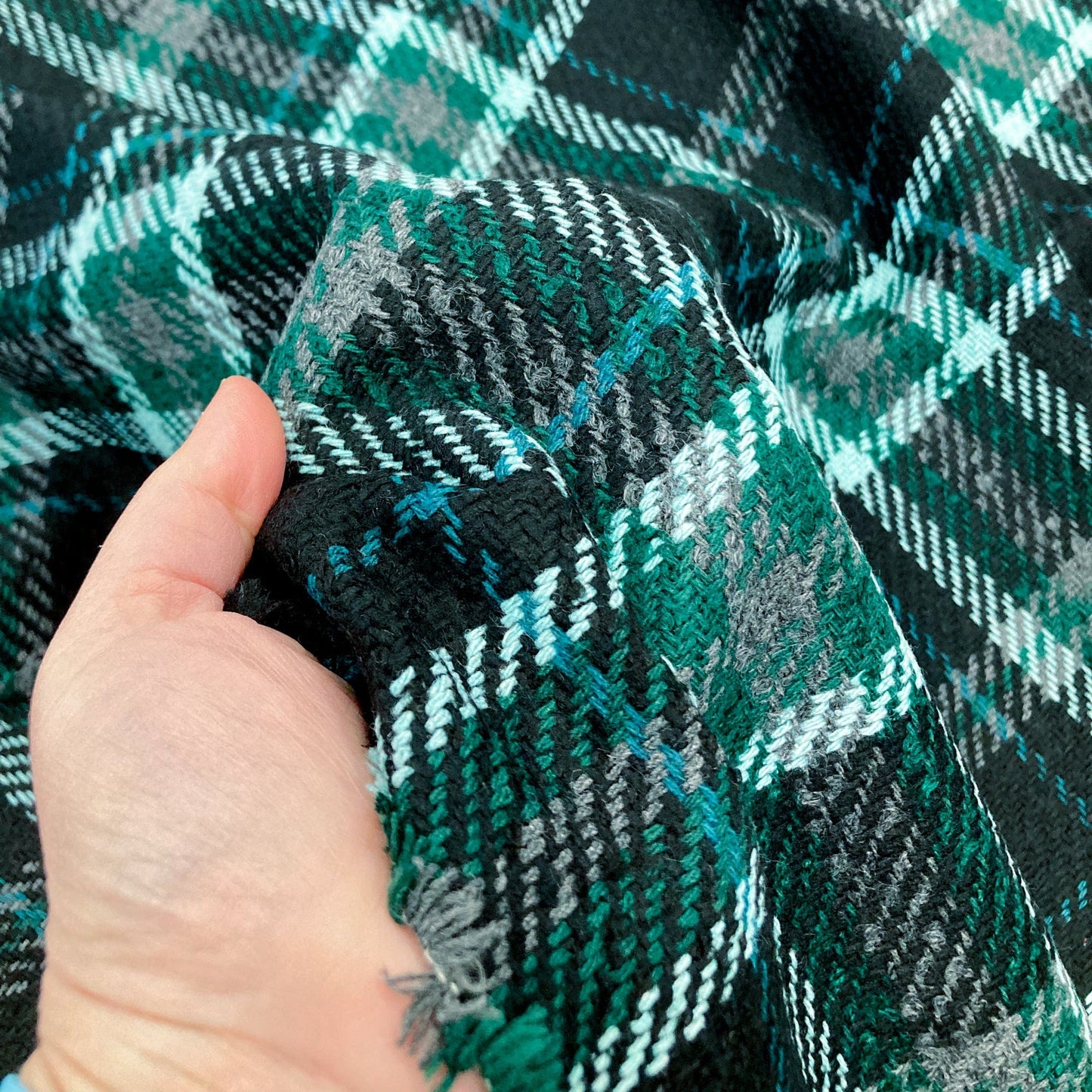 Wool Mix Coating with Black and Green Check