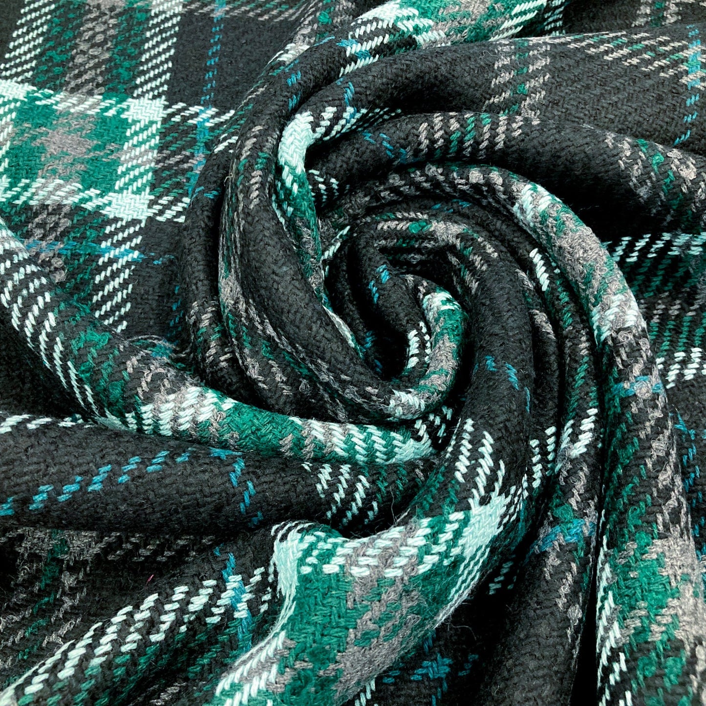Wool Mix Coating with Black and Green Check