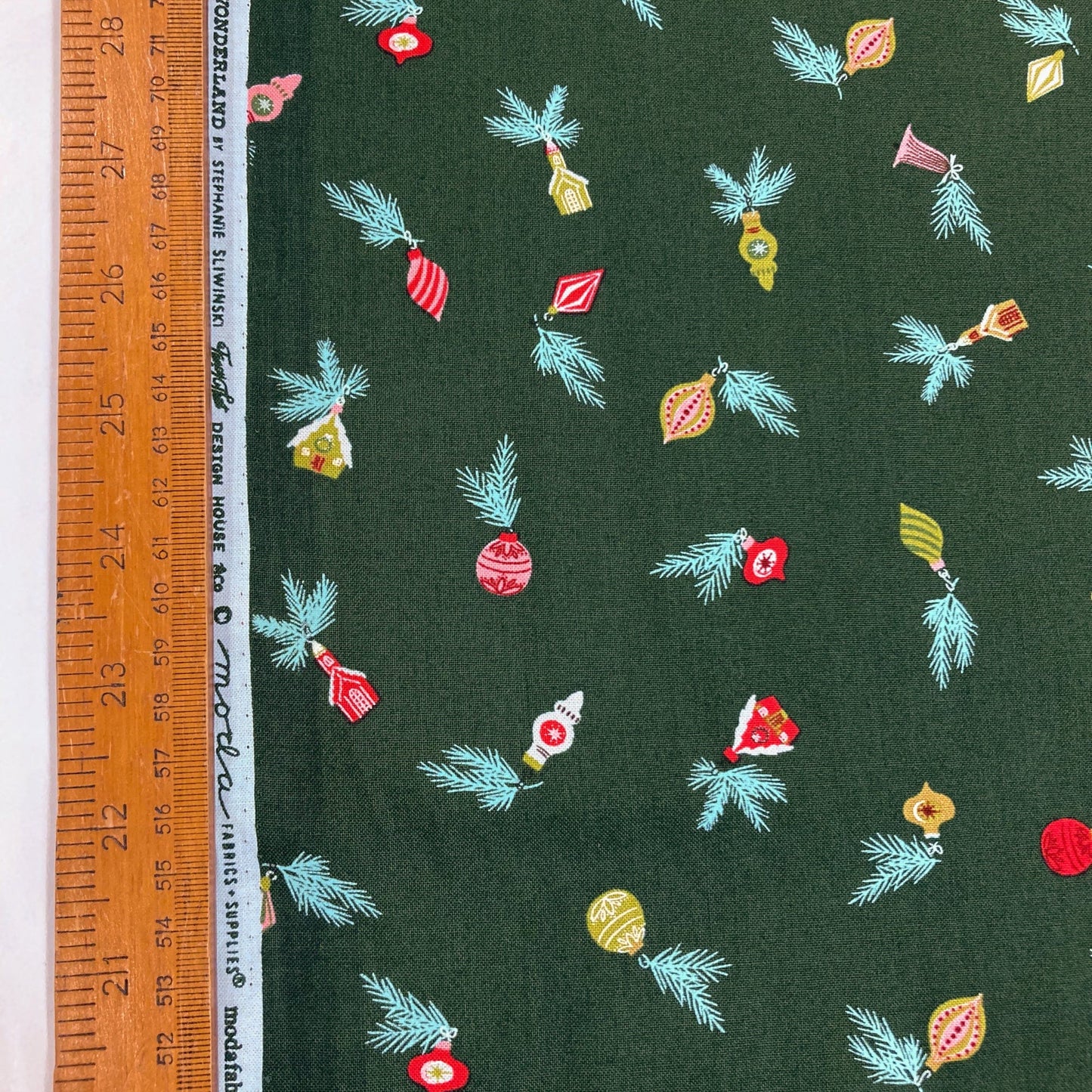 Moda 'Cozy Wonderland' Quilting Cotton 'Ornaments' in Pine