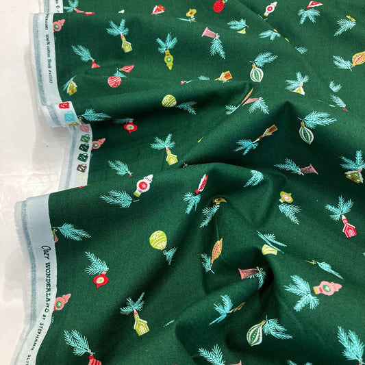 Moda 'Cozy Wonderland' Quilting Cotton 'Ornaments' in Pine