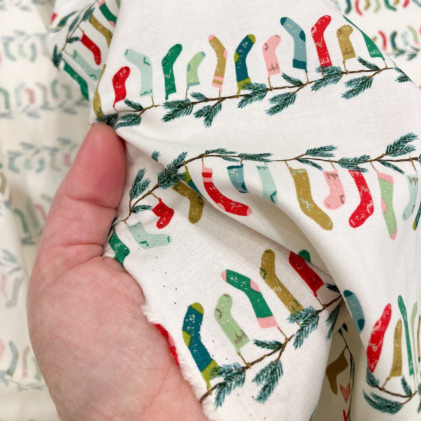 Moda 'Cozy Wonderland' Quilting Cotton 'Stockings' in Natural