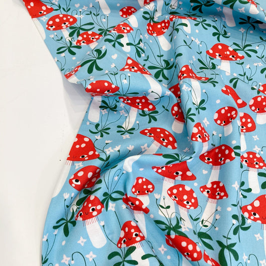 Moda 'Funny Valentine' Quilting Cotton 'Mushrooms' in Sky