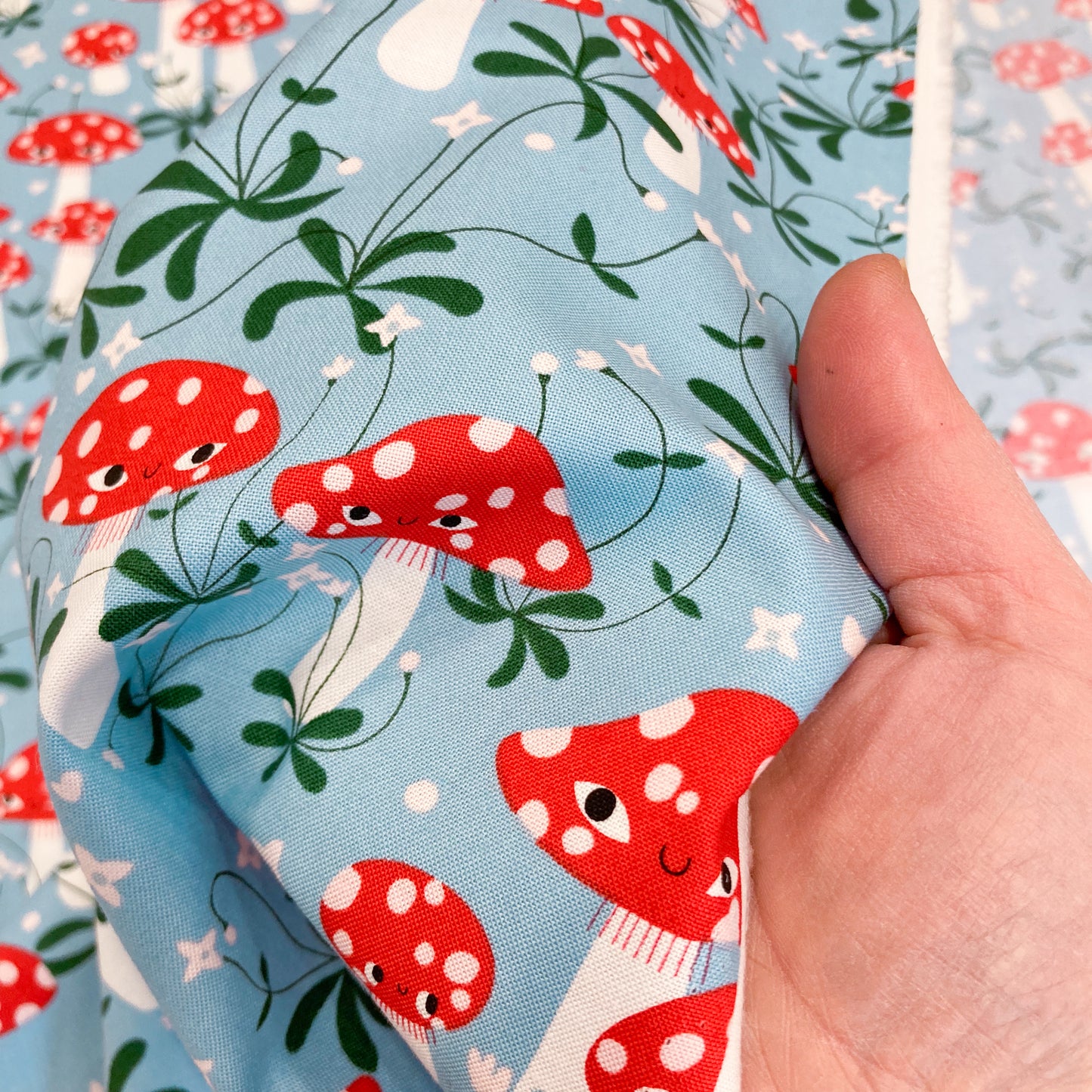 Moda 'Funny Valentine' Quilting Cotton 'Mushrooms' in Sky