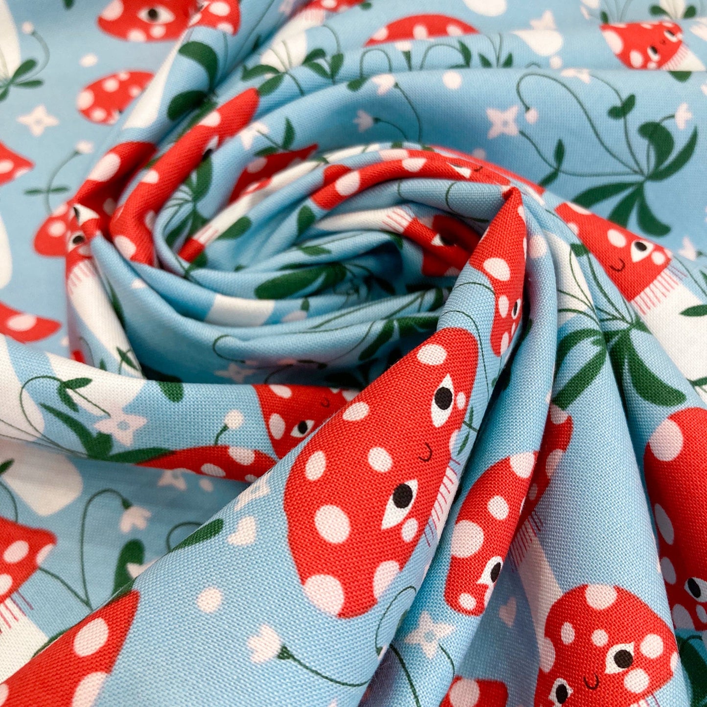 Moda 'Funny Valentine' Quilting Cotton 'Mushrooms' in Sky