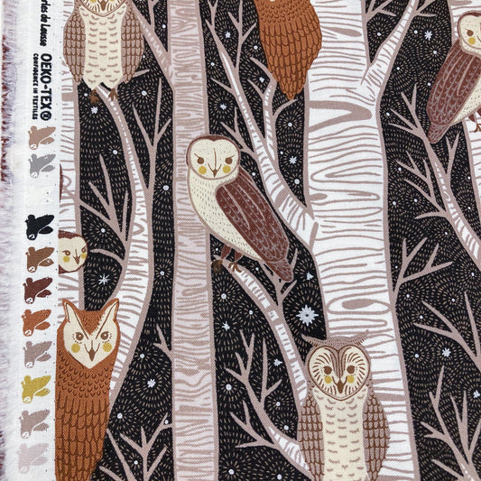 Moda 'Night Owl' Quilting Cotton 'Silver Birch' in Midnight