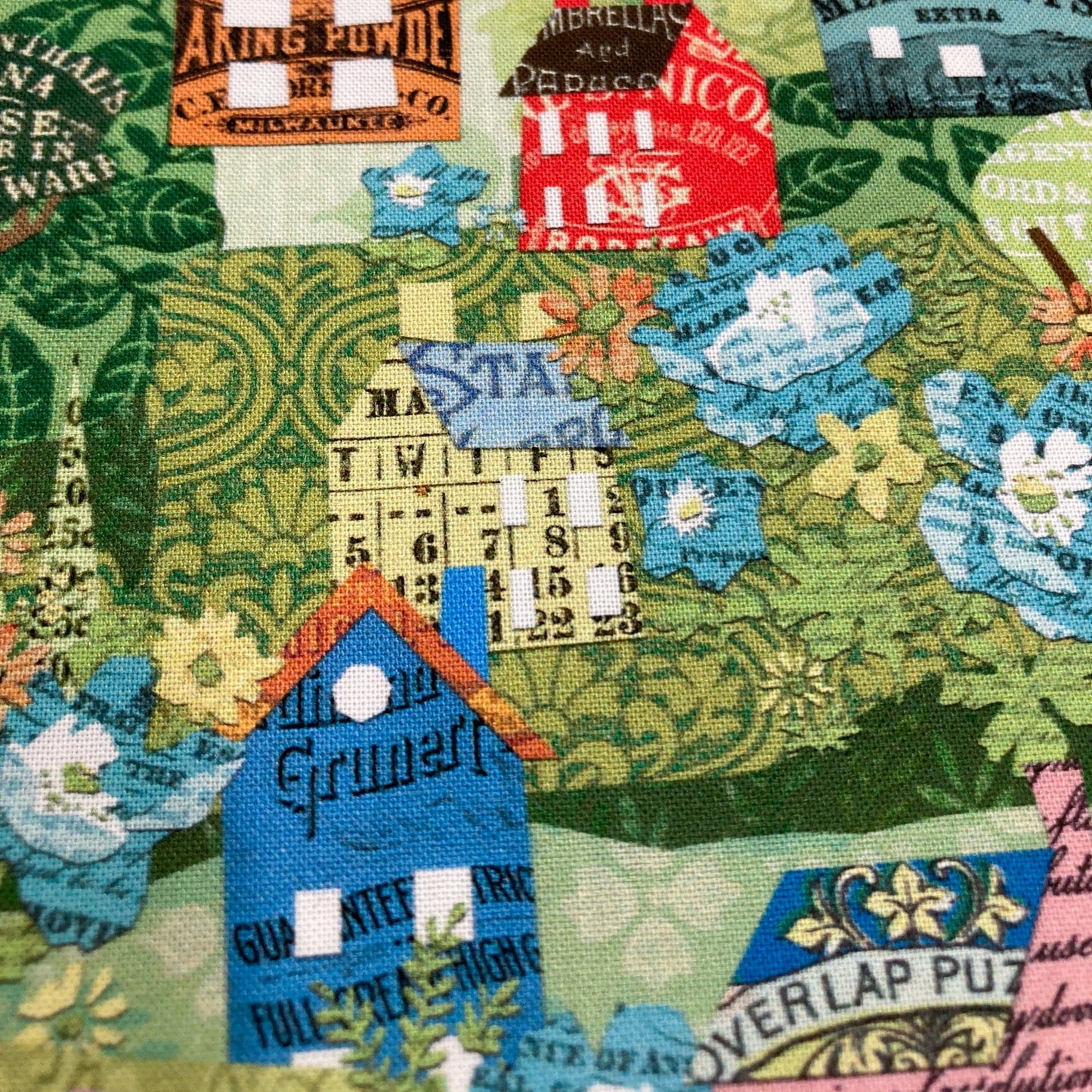 Moda 'Paper Hamlet' Quilting Cotton 'Houses and Hills' in Sprout