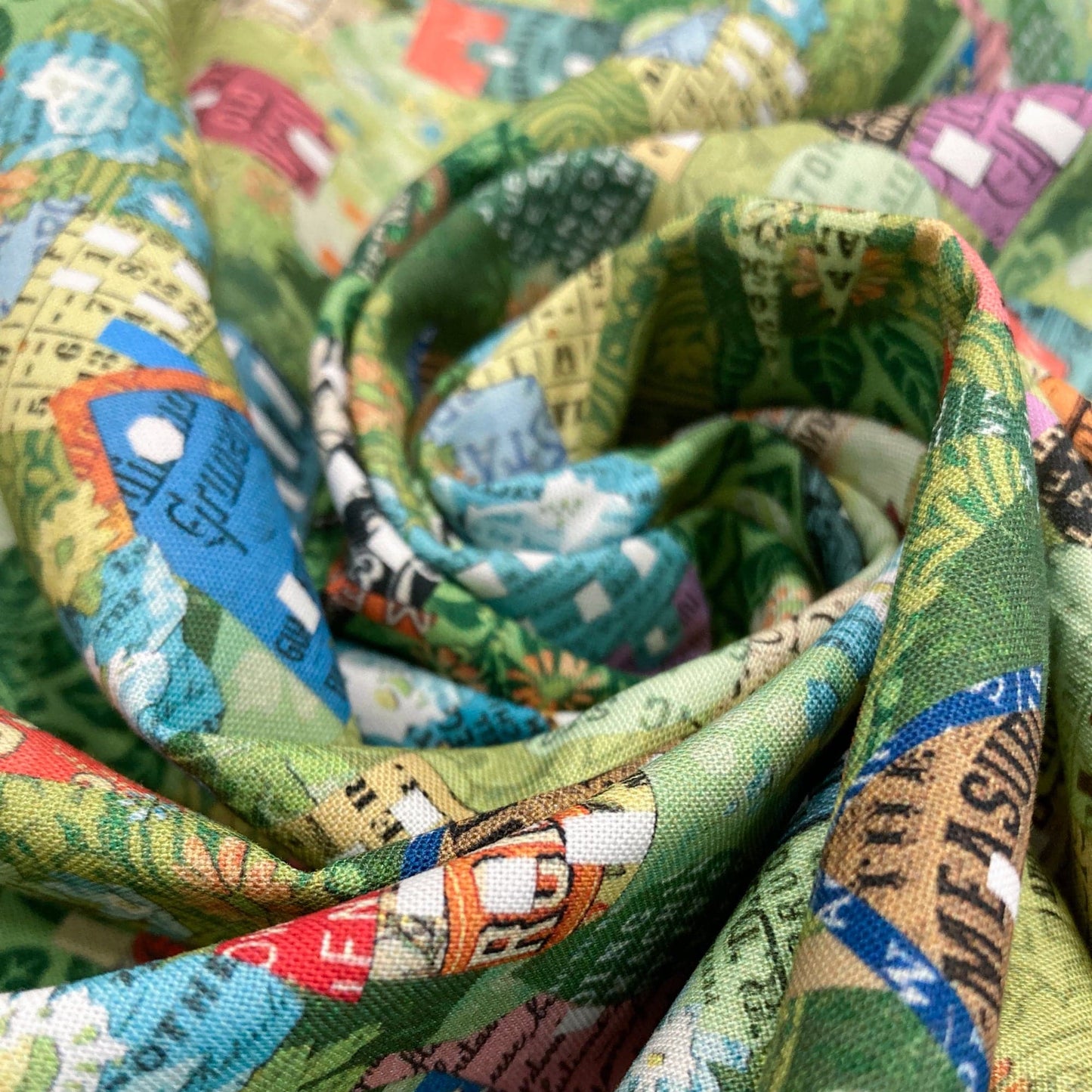 Moda 'Paper Hamlet' Quilting Cotton 'Houses and Hills' in Sprout