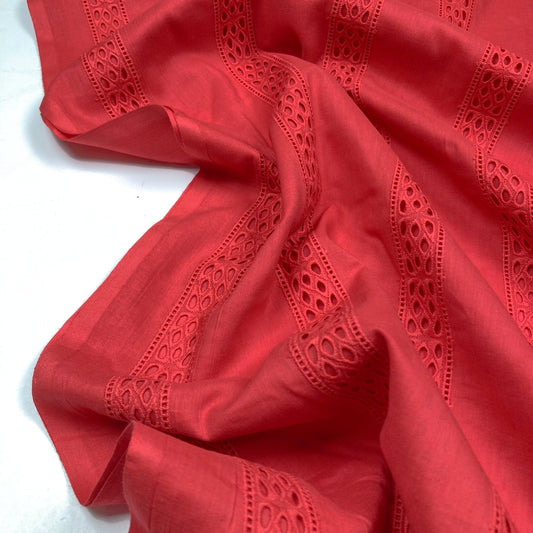 Embroidered Organic Cotton Batiste in Red