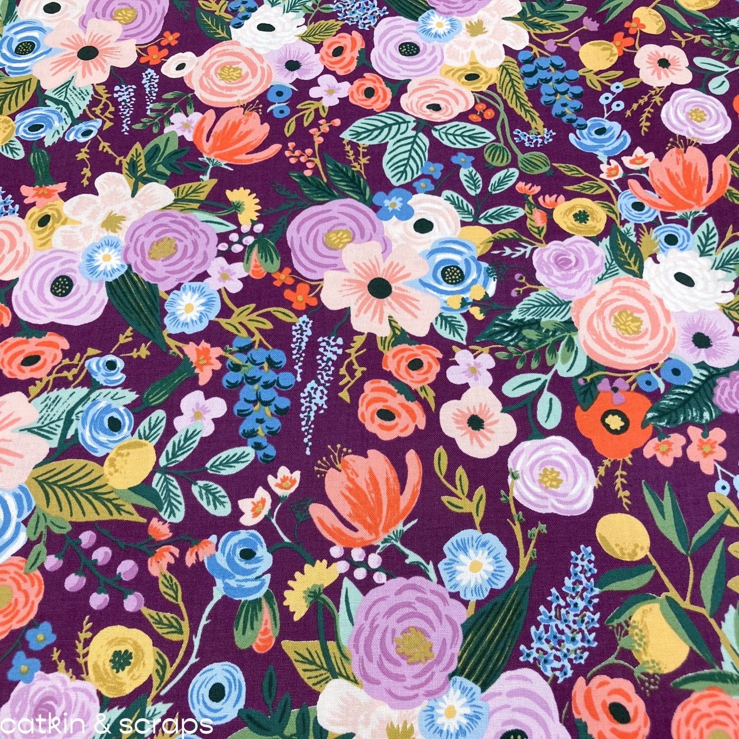 Rifle Paper Co. 'Orchard' Quilting Cotton 'Garden Party' in Burgundy