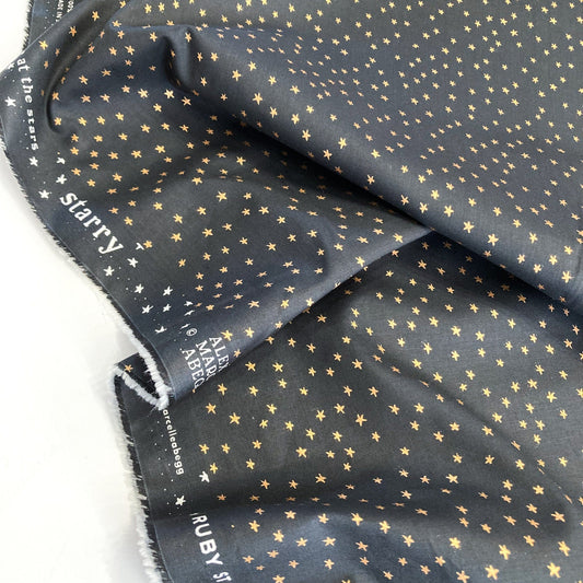 Ruby Star Society Quilting Cotton 'Mini Starry' in Black and Gold