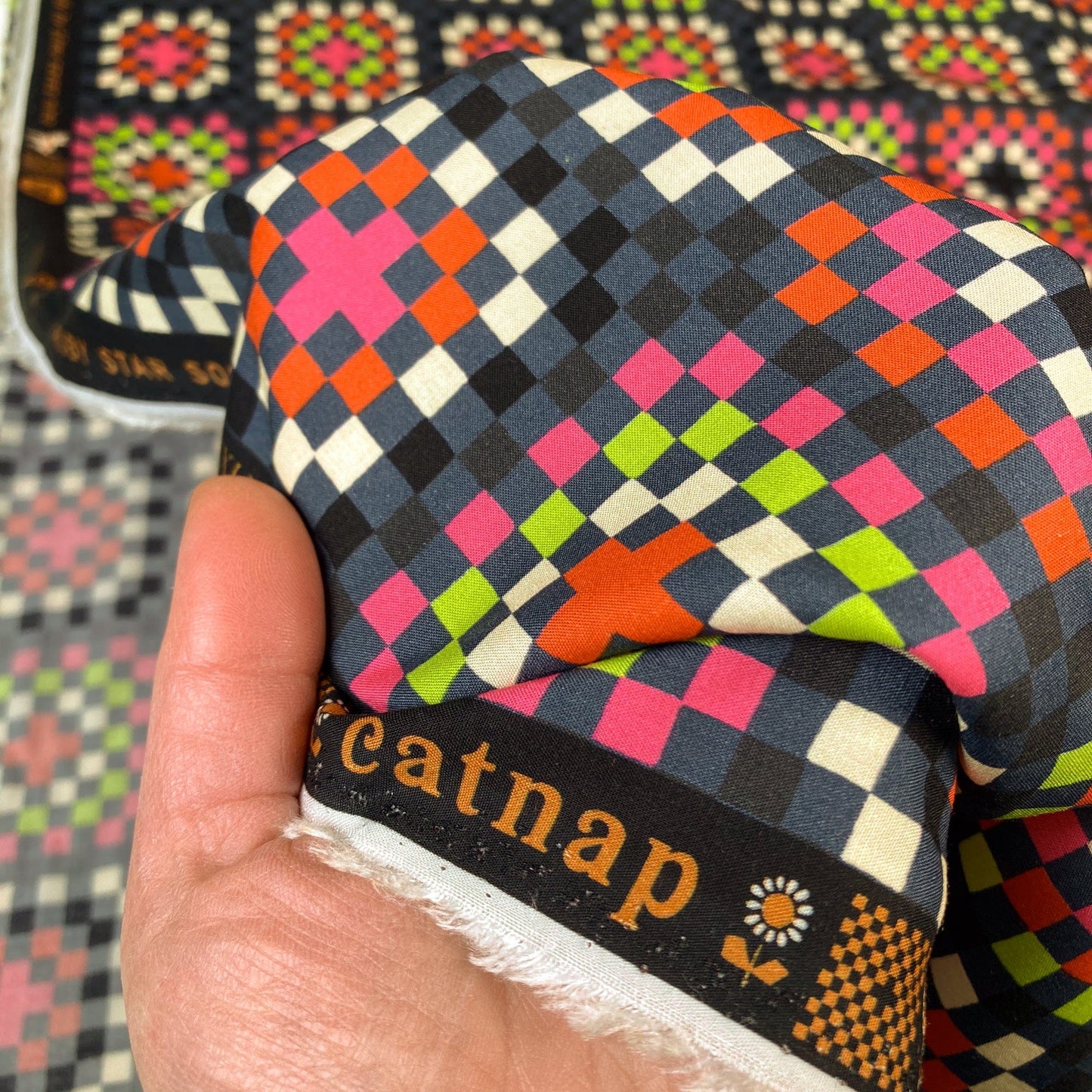 Ruby Star Society 'Catnap': Fine Rayon 'Granny Square' in Black