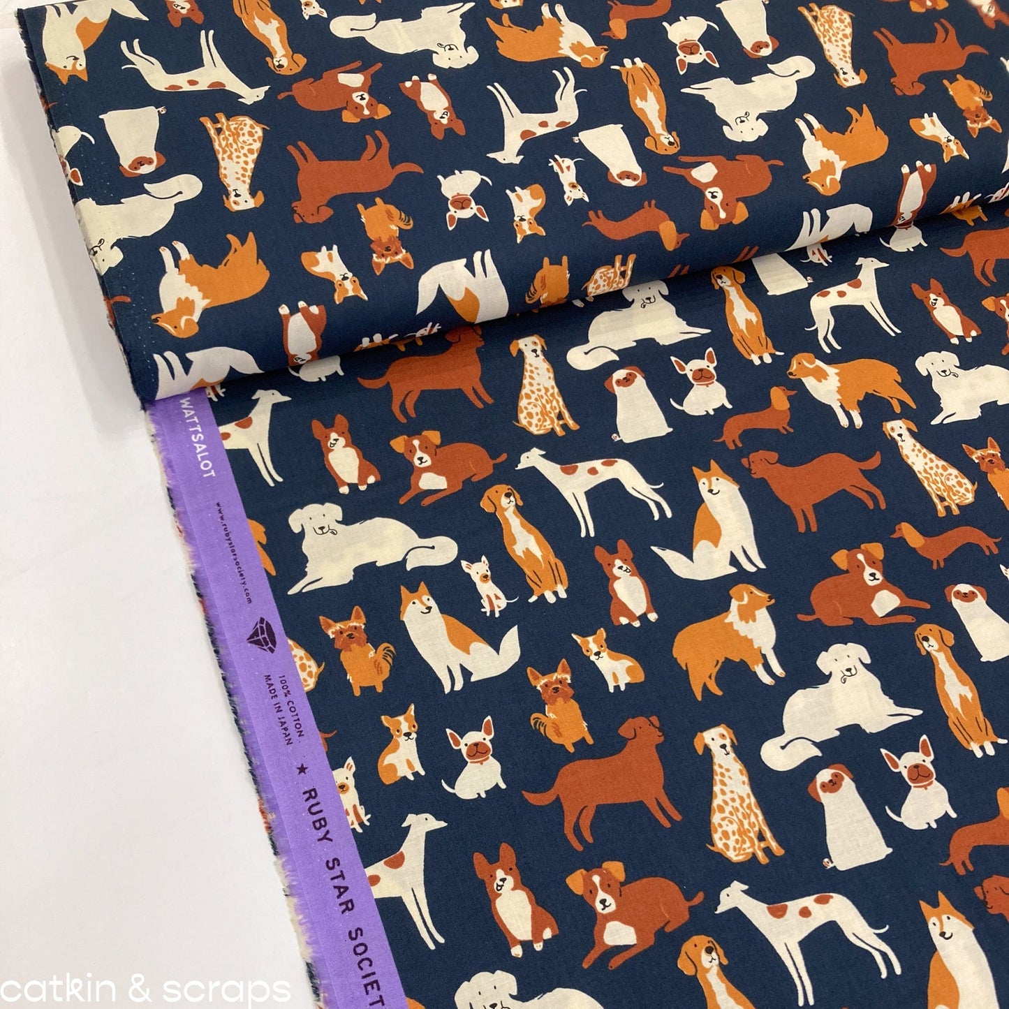 Ruby Star Society 'Dog Park' Quilting Cotton 'Dog Medley' in Teal Navy