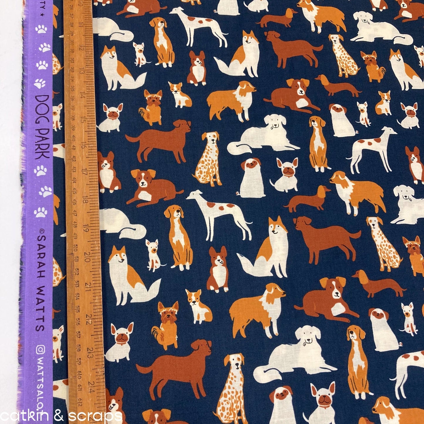 Ruby Star Society 'Dog Park' Quilting Cotton 'Dog Medley' in Teal Navy
