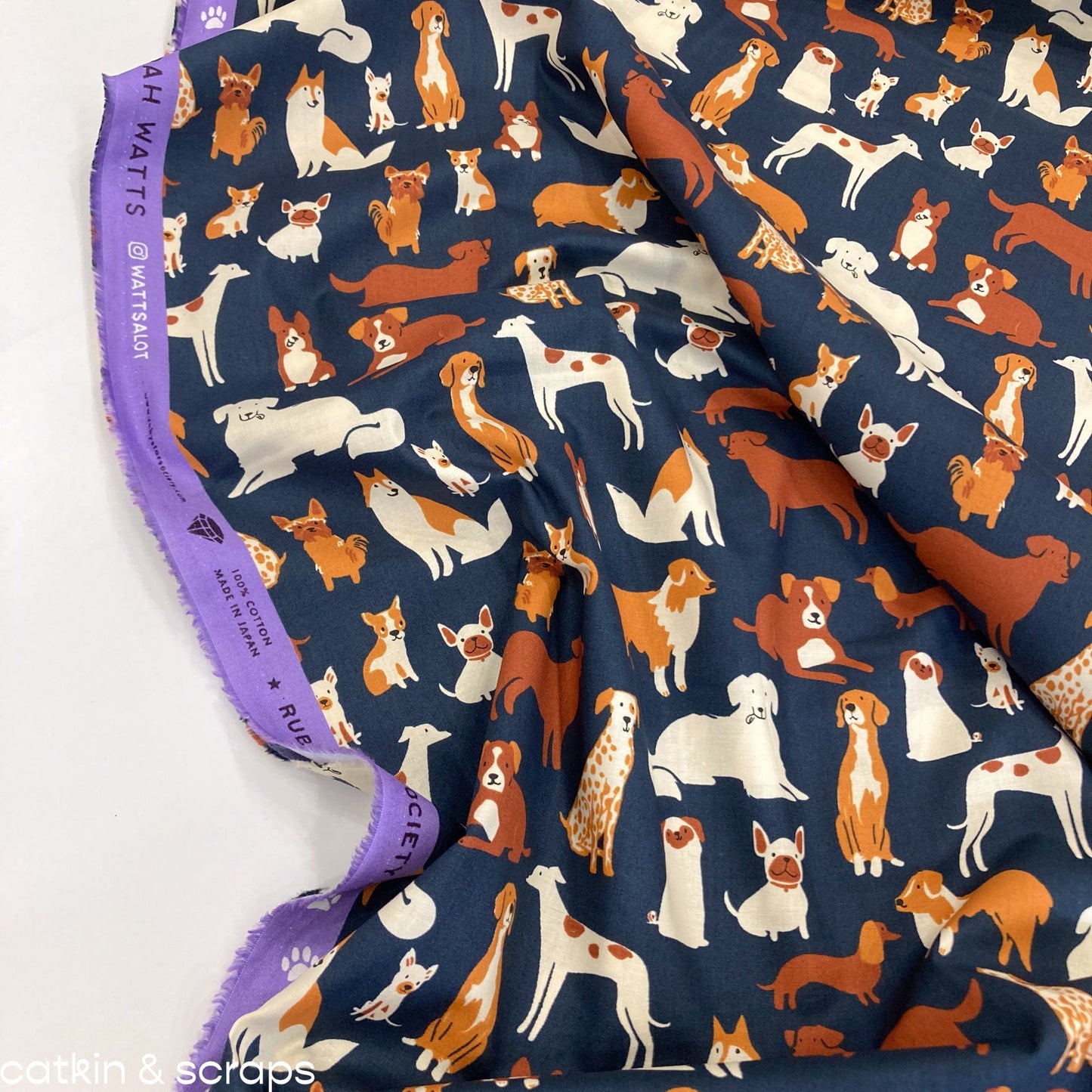 Ruby Star Society 'Dog Park' Quilting Cotton 'Dog Medley' in Teal Navy