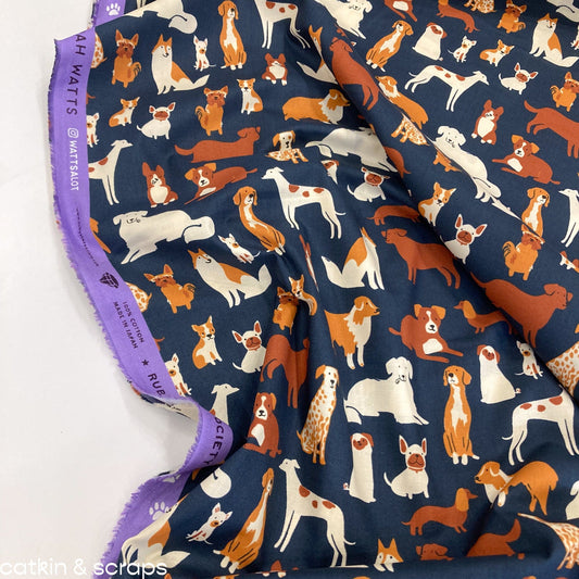 Ruby Star Society 'Dog Park' Quilting Cotton 'Dog Medley' in Teal Navy