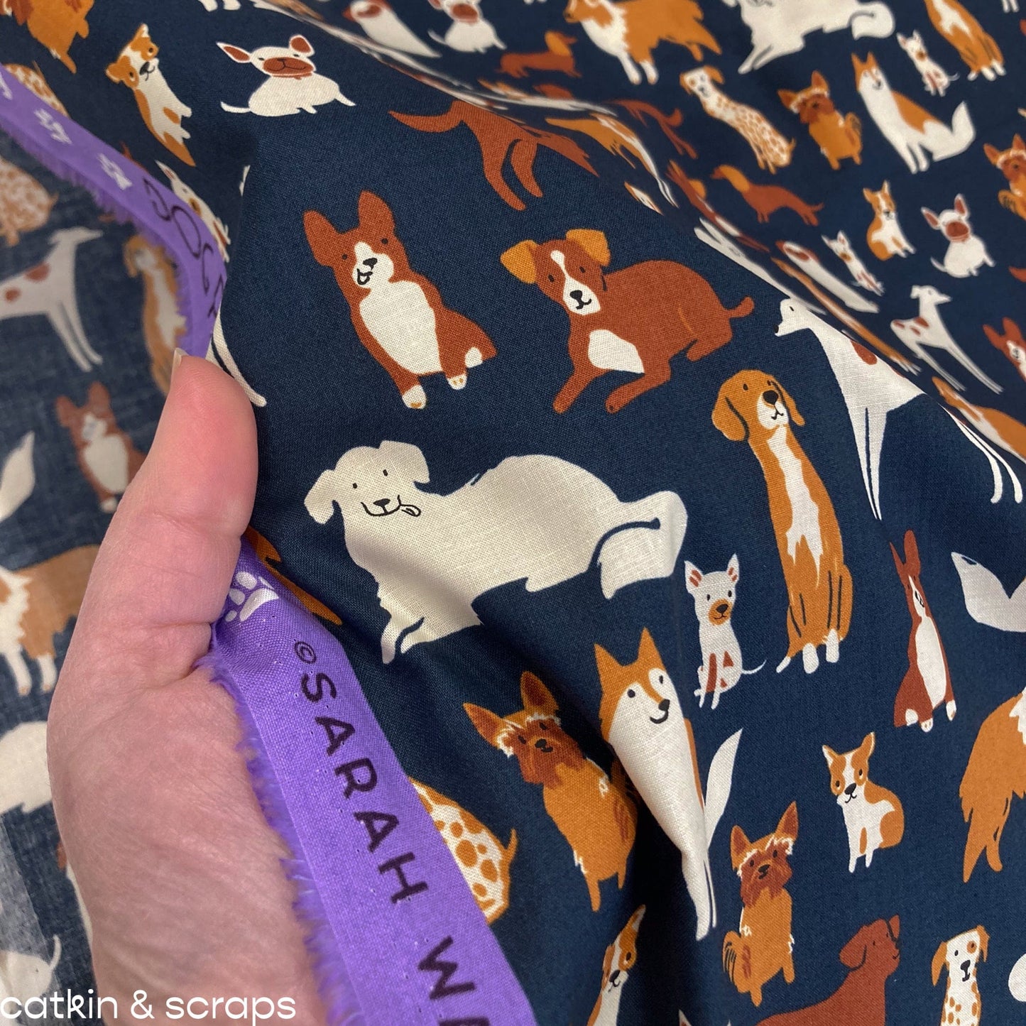 Ruby Star Society 'Dog Park' Quilting Cotton 'Dog Medley' in Teal Navy