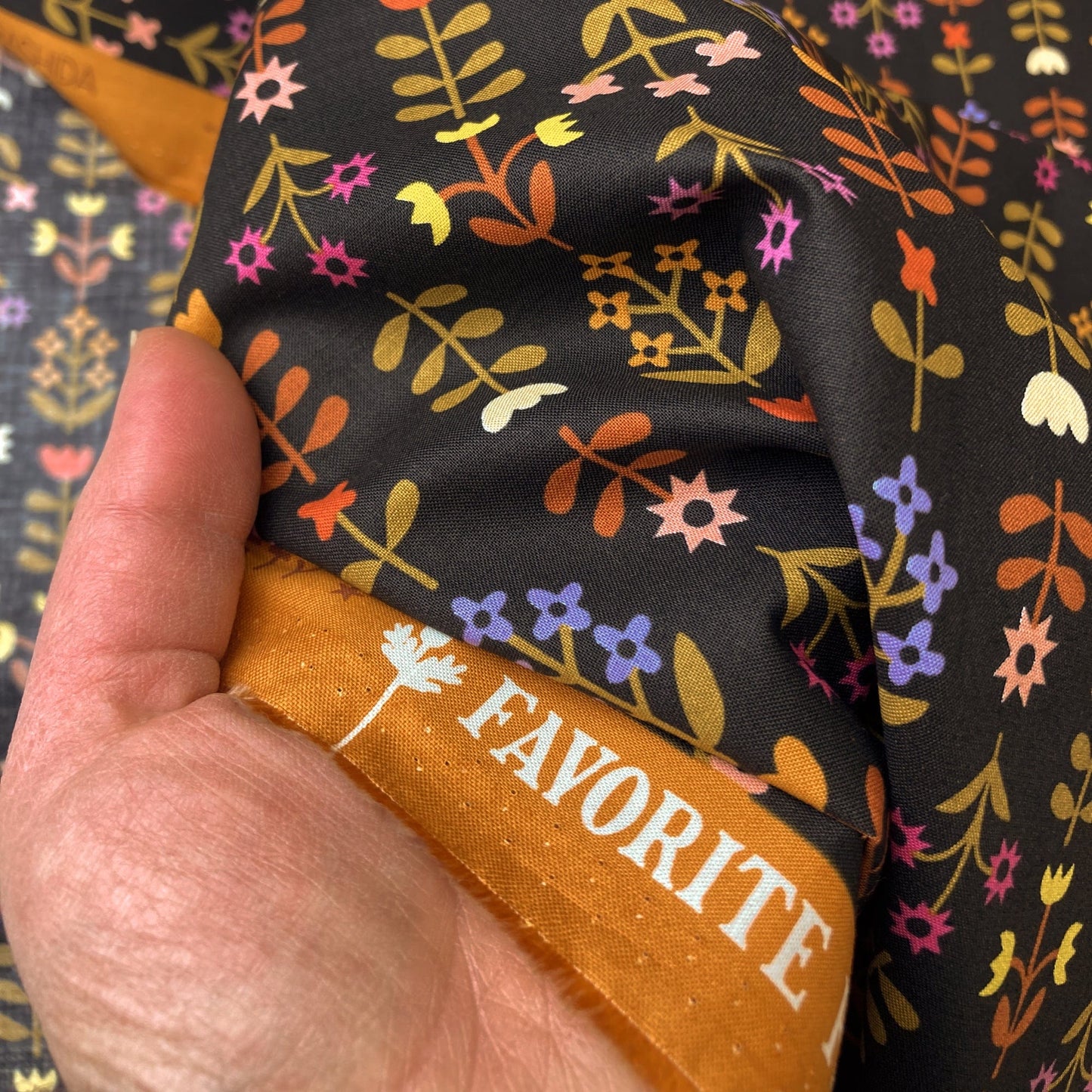 Ruby Star Society 'Favourite Flowers' Quilting Cotton 'Meadows' in Soft Black