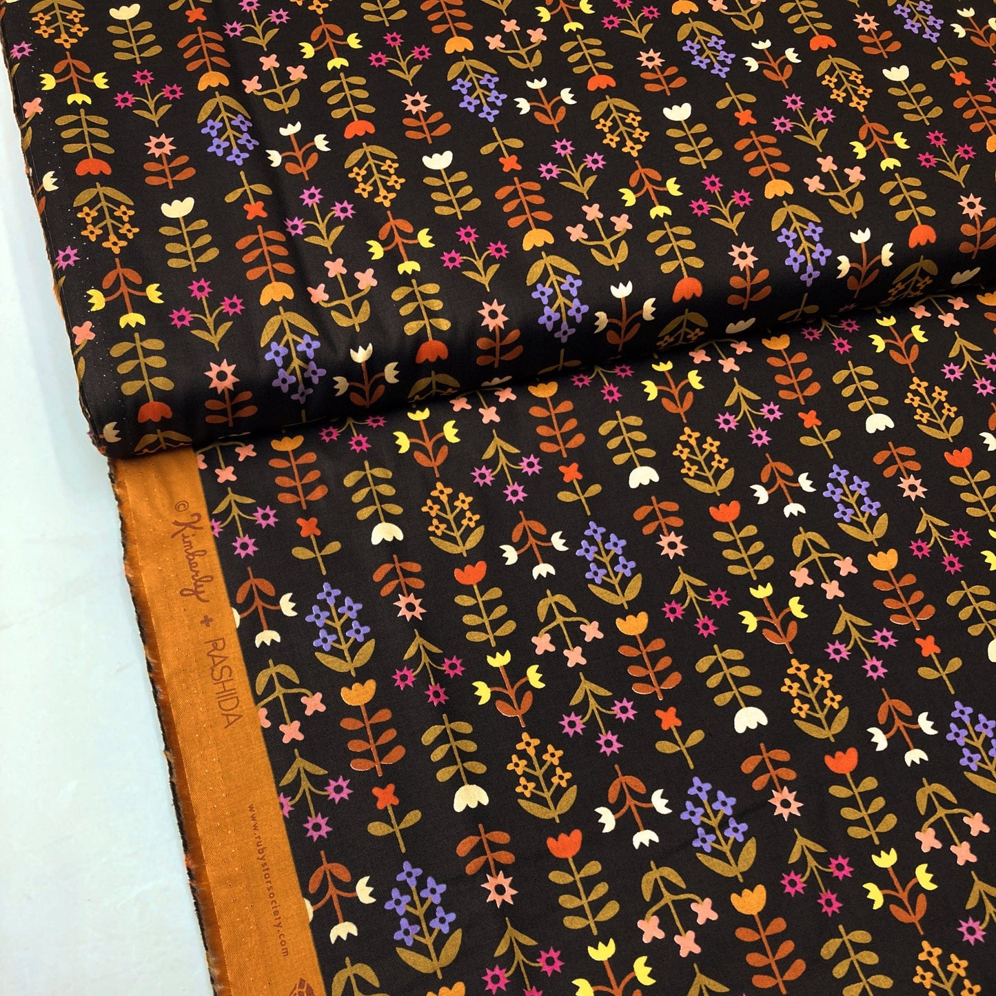 Ruby Star Society 'Favourite Flowers' Quilting Cotton 'Meadows' in Soft Black