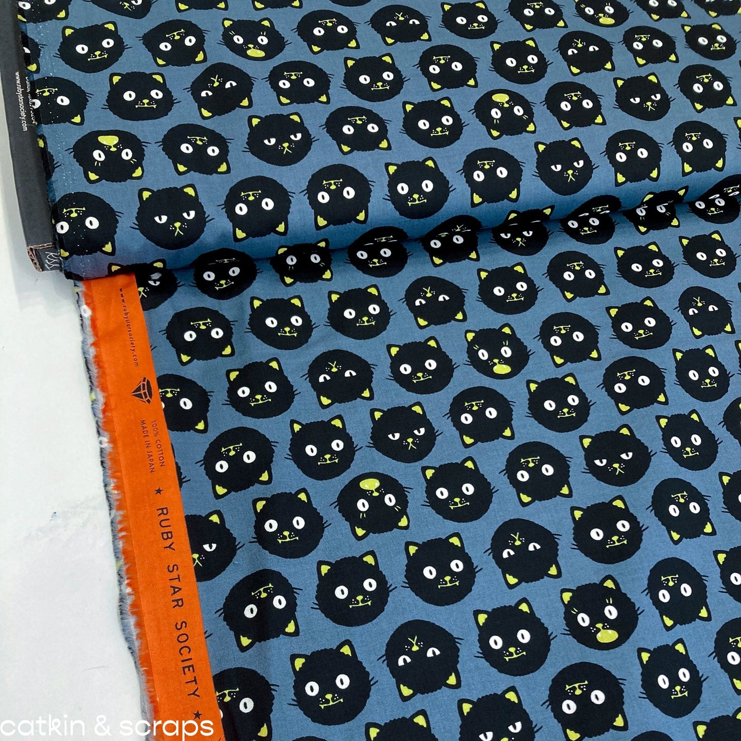 Ruby Star Society 'Good Spirits' Quilting Cotton 'Scaredy Cats' in Ghostly - Glows in the Dark!