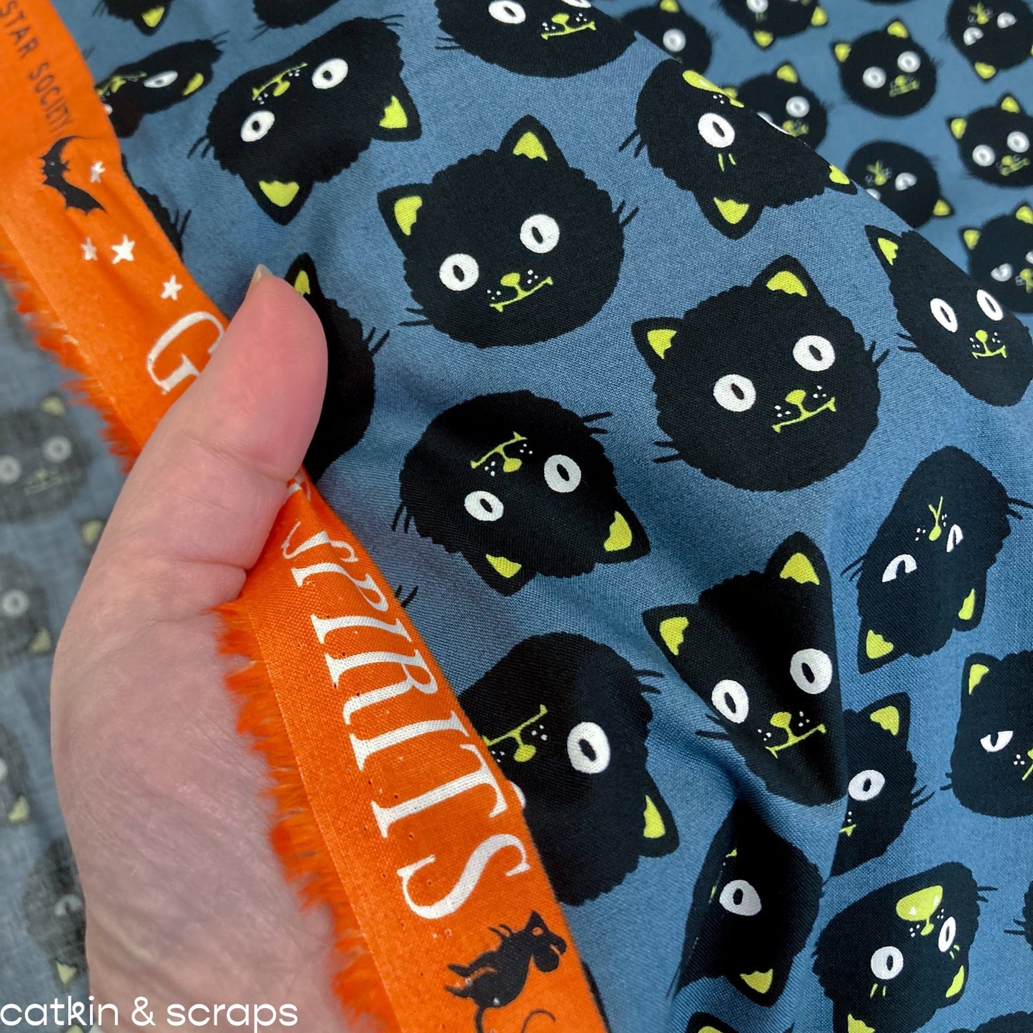 Ruby Star Society 'Good Spirits' Quilting Cotton 'Scaredy Cats' in Ghostly - Glows in the Dark!