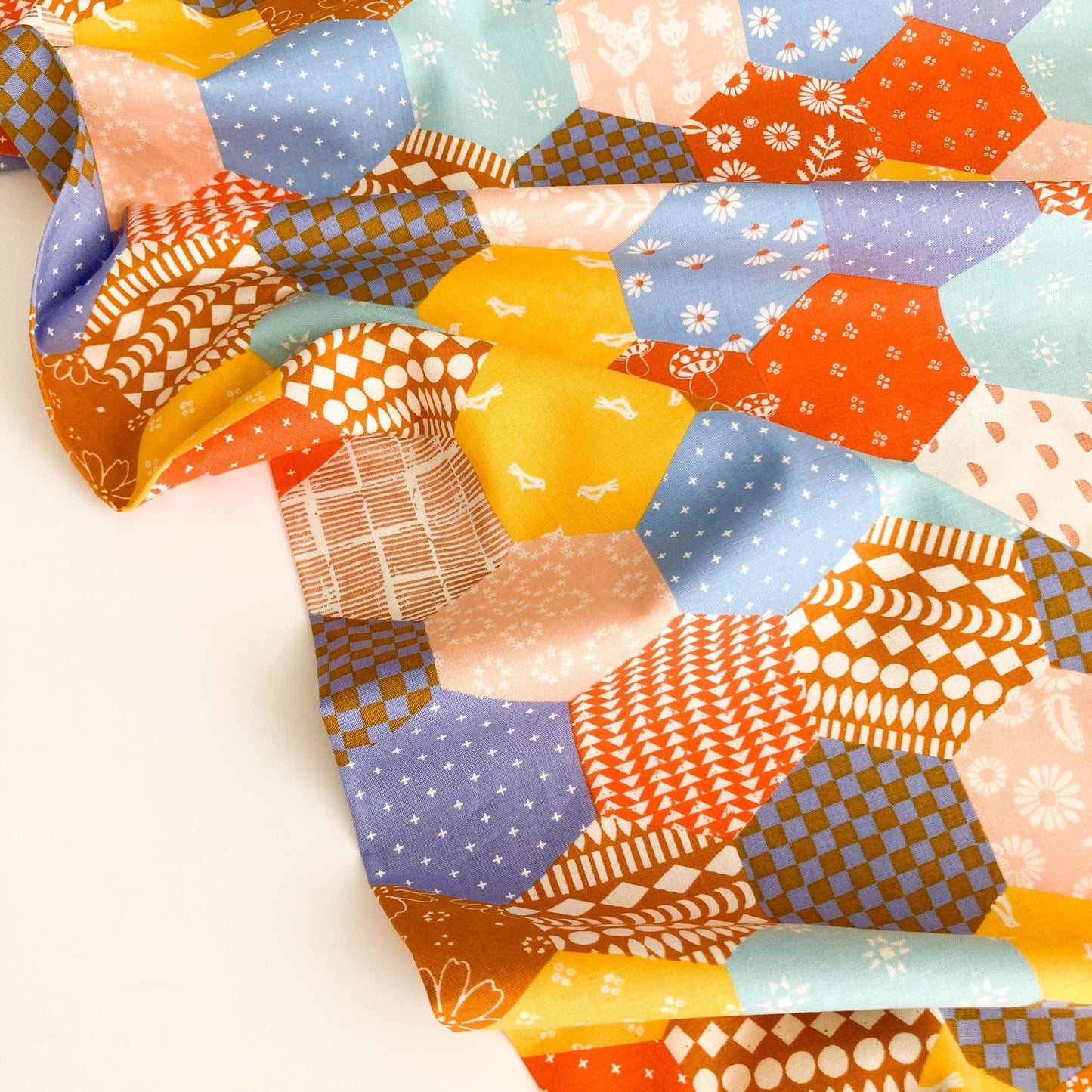 Ruby Star Society 'Honey' Quilting Cotton: 'Hexie Cheater' in Dusk