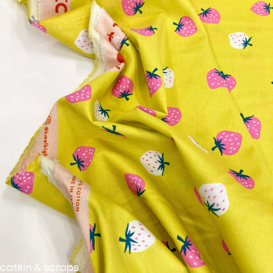 Ruby Star Society 'Picture Book' Quilting Cotton 'Strawberry Toss' in Citron
