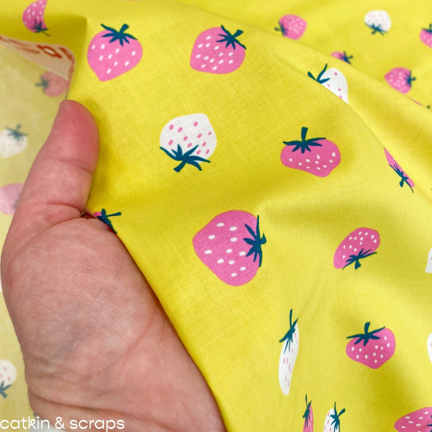 Ruby Star Society 'Picture Book' Quilting Cotton 'Strawberry Toss' in Citron