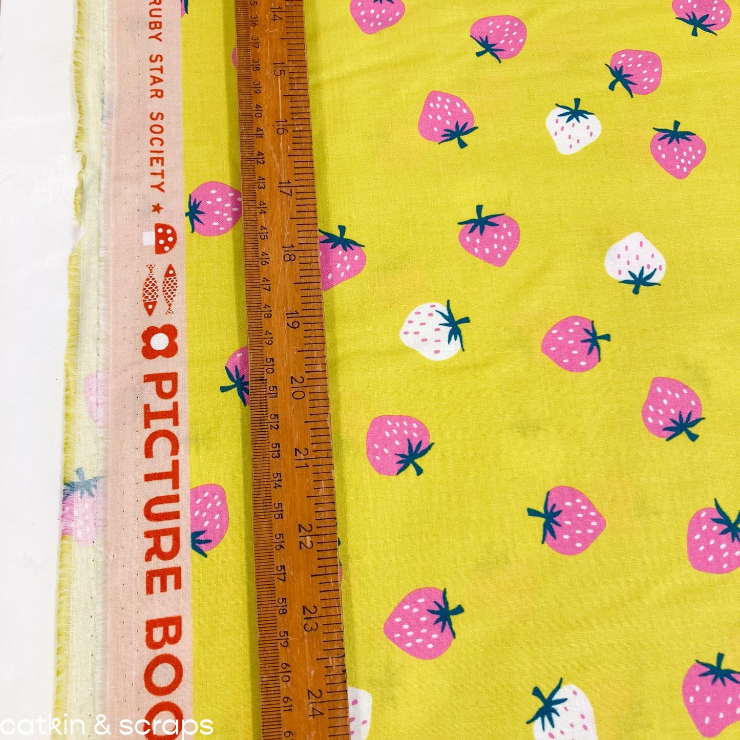 Ruby Star Society 'Picture Book' Quilting Cotton 'Strawberry Toss' in Citron