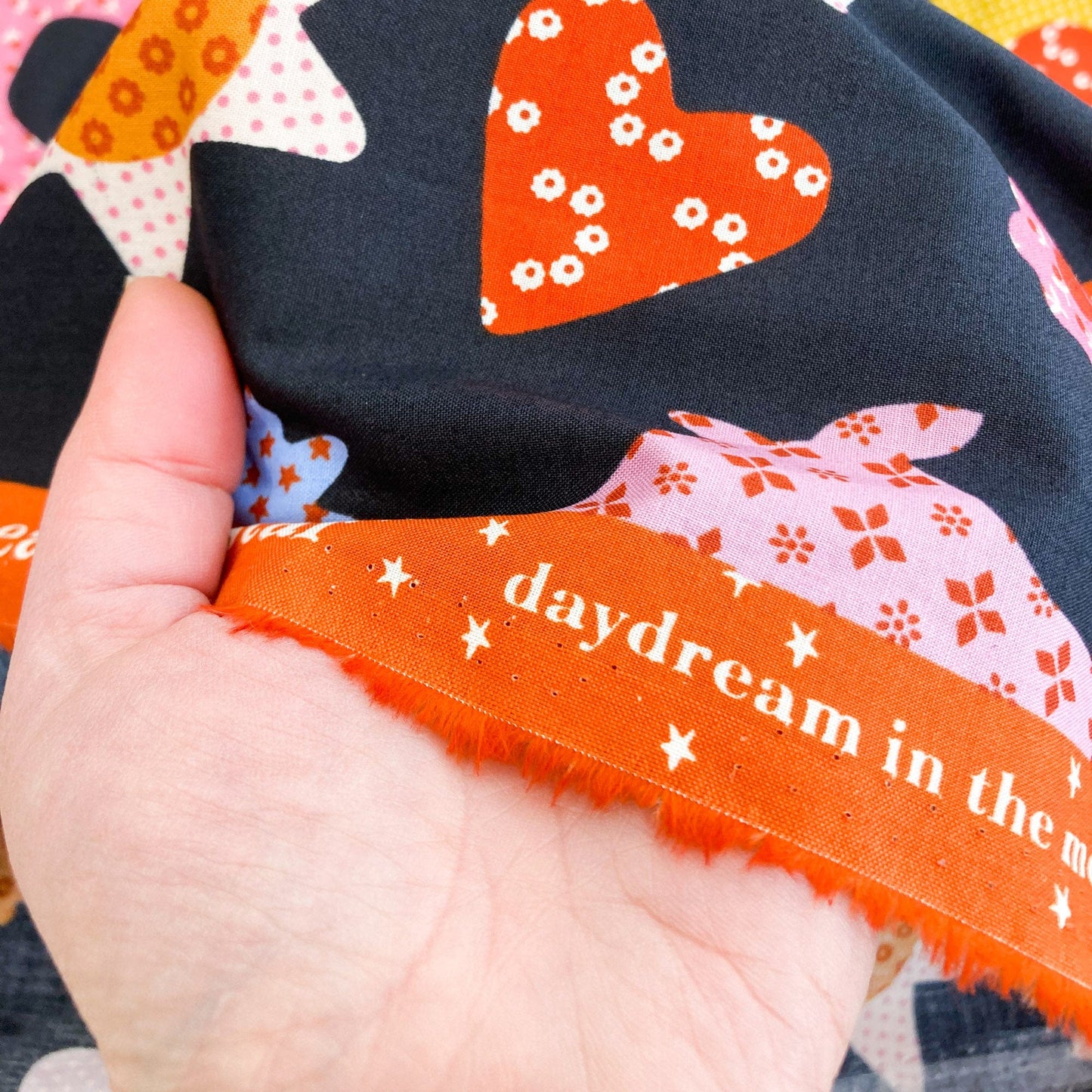 Ruby Star Society 'Meadow Star' Quilting Cotton 'Appliqué' in 'Soft Black'