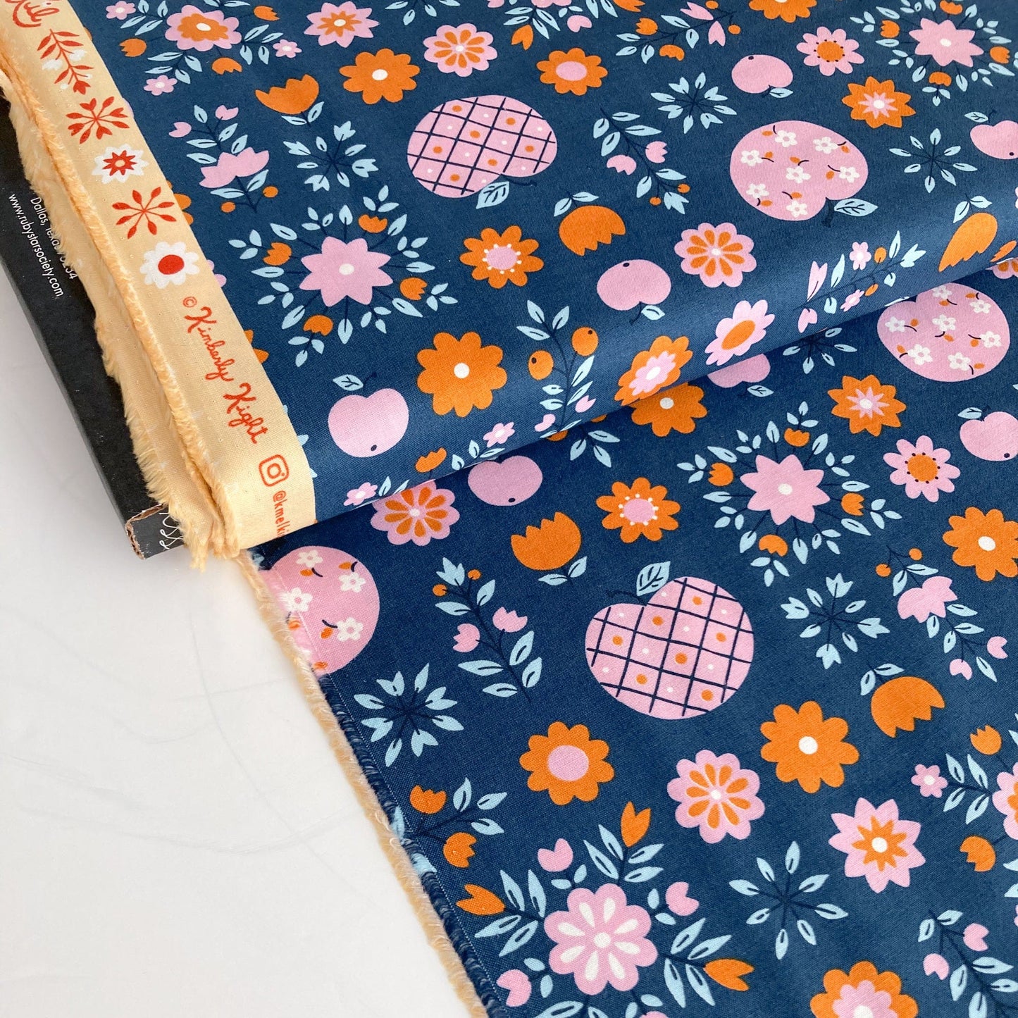 Ruby Star Society 'Lil' Quilting Cotton 'Calico Apples' in Bluebell