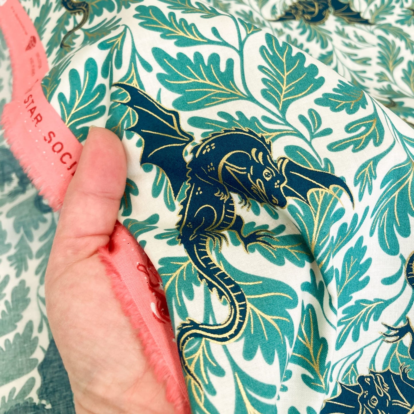 Ruby Star Society 'Fireglow' Quilting Cotton 'Dragon Lair' in Watercress
