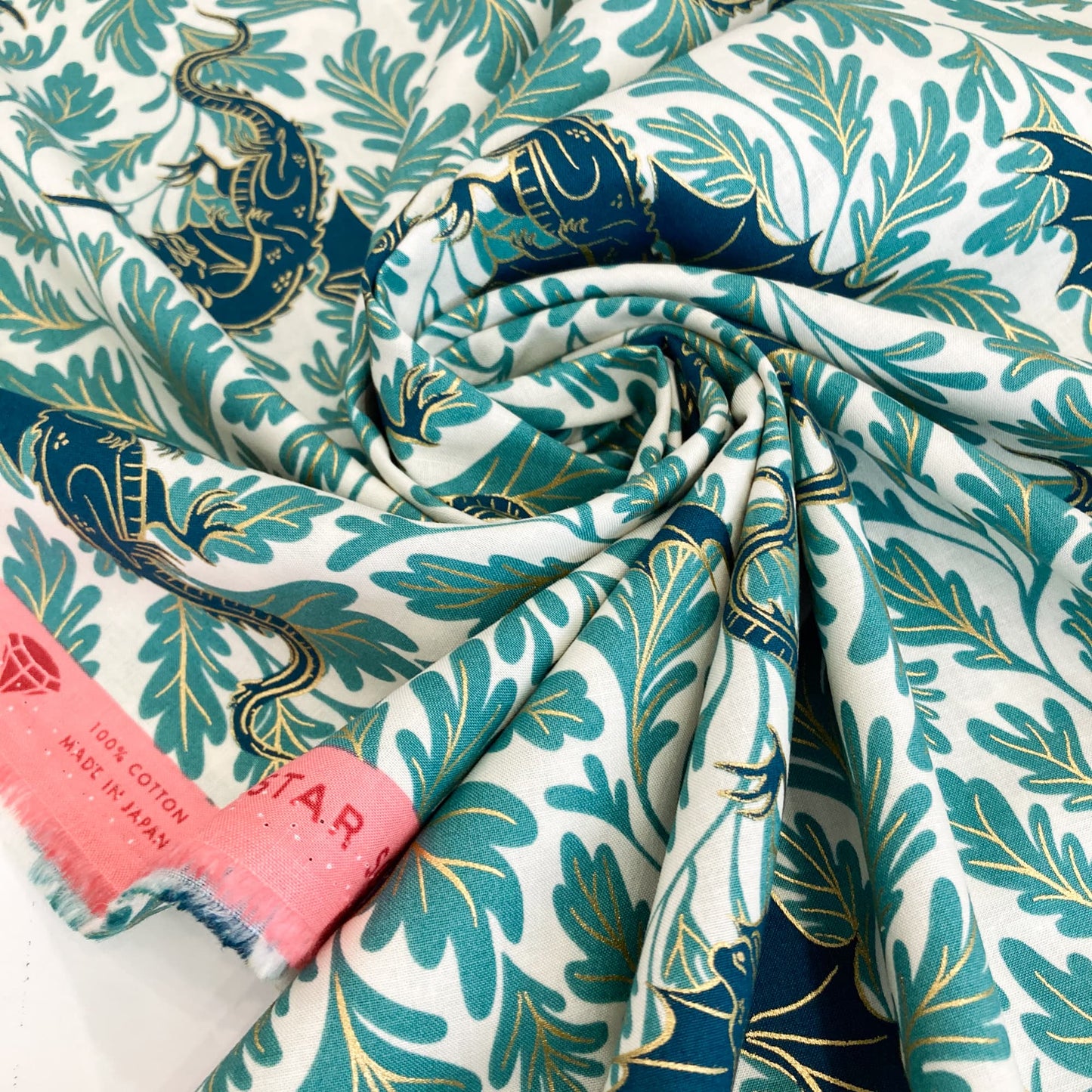 Ruby Star Society 'Fireglow' Quilting Cotton 'Dragon Lair' in Watercress