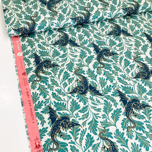 Ruby Star Society 'Fireglow' Quilting Cotton 'Dragon Lair' in Watercress