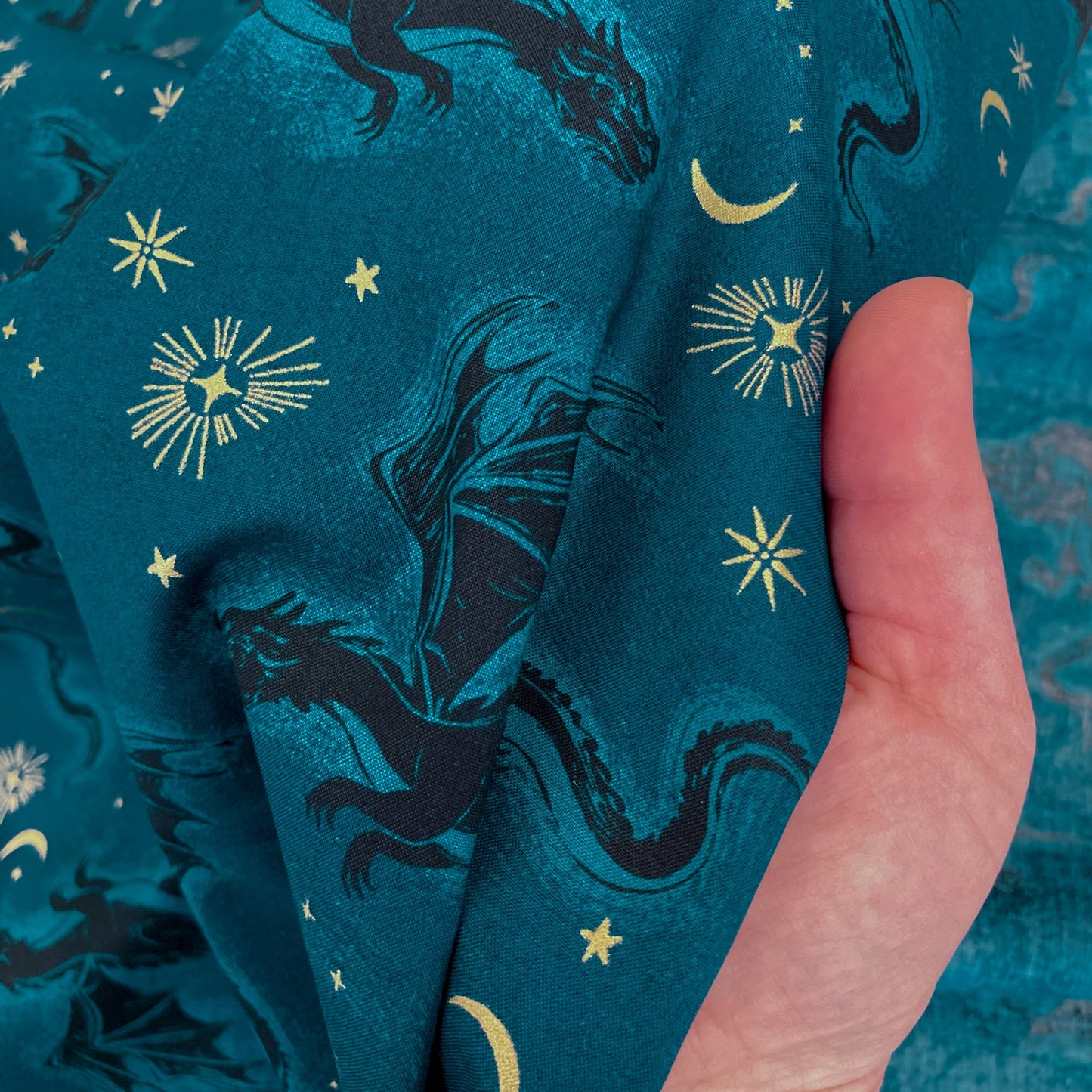 Ruby Star Society 'Fireglow' Quilting Cotton 'Etched Dragons' in Galaxy